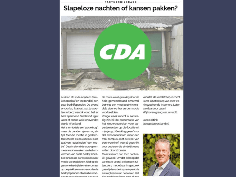 Foto: column in Rodi Nieuwsblad Westland