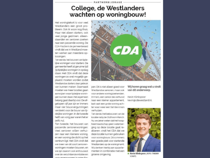 Foto: column in Rodi Nieuwsblad Westland