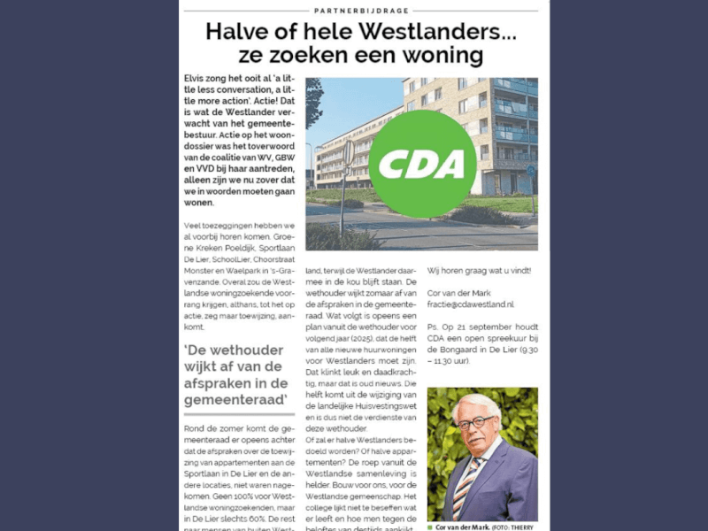 Foto: column in Rodi Nieuwsblad Westland